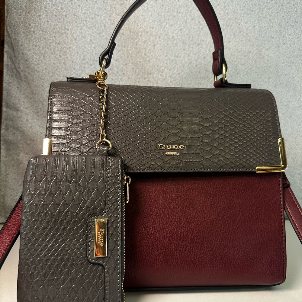 Dune London Burgundy and Cream Crossbody Bag